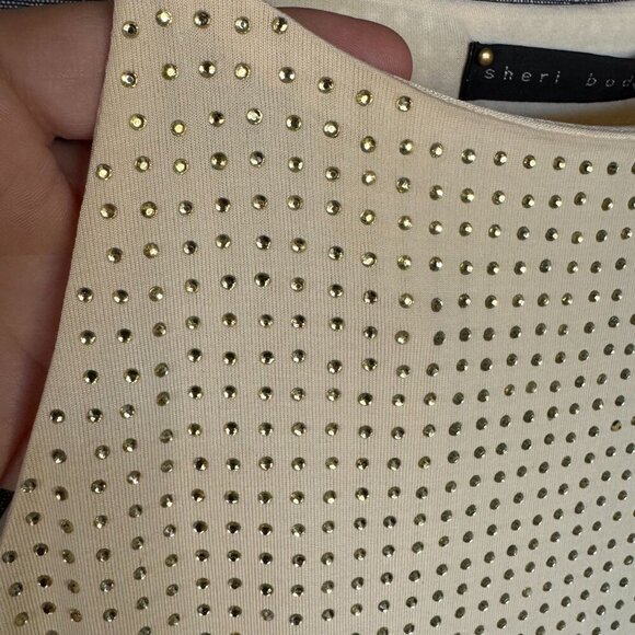 Y2k Sheri Bodell Cream Gold Drop Embellished Slinky Open Side Strappy Top - Picture 3 of 13